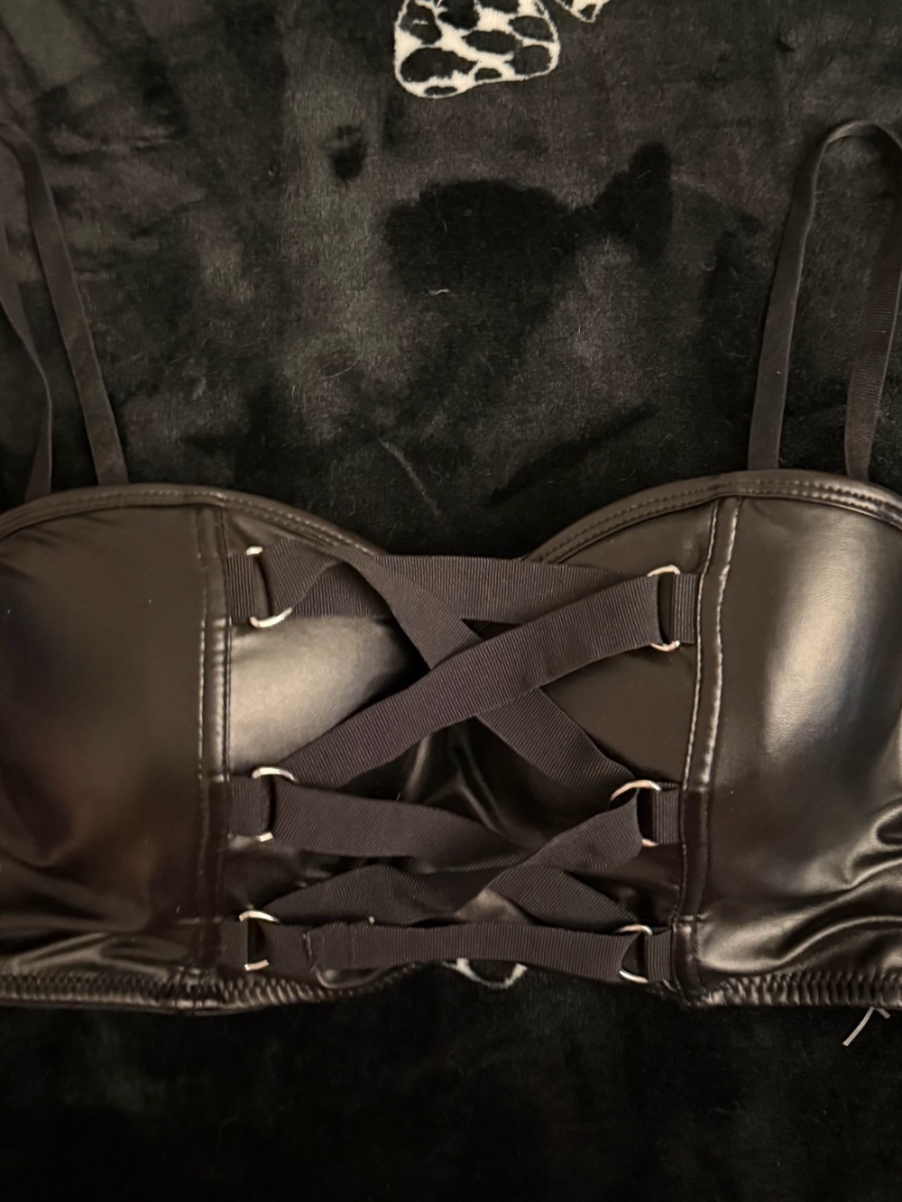 Black Faux Leather Lace-Up Womenโs Bustier